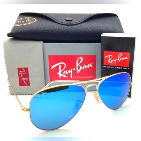 LIKE NEW RayBan Aviator RB3025 Blue Mirror Flash Lens Ray ban Sunglasses - Picture 11 of 16